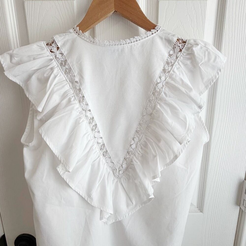 MI GOLONDRINA Valentina White Blouse Top Size Small Ruffle White Embroidered - Picture 10 of 15